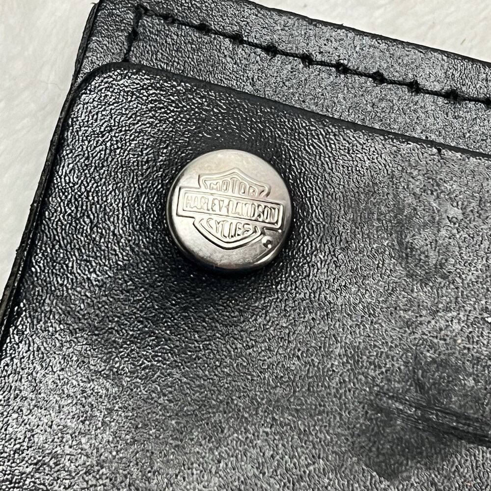 80's Vintage Harley Davidson Black USA Leather Wallet With Chain Eagle Logo Red - Picture 13 of 13
